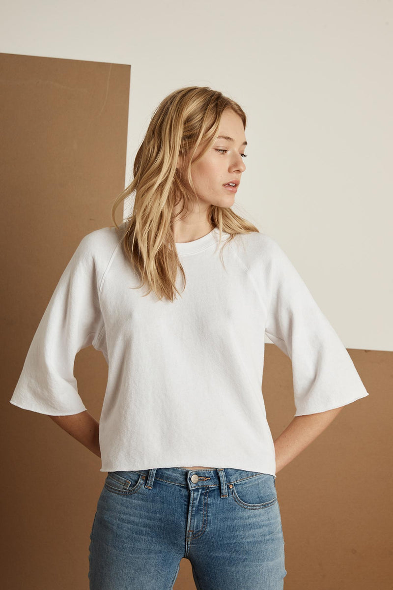 ABRIELLE VINTAGE TERRY 3/4 SLEEVE RAGLAN TOP