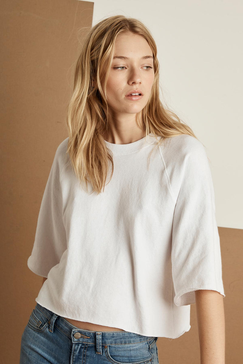 ABRIELLE VINTAGE TERRY 3/4 SLEEVE RAGLAN TOP