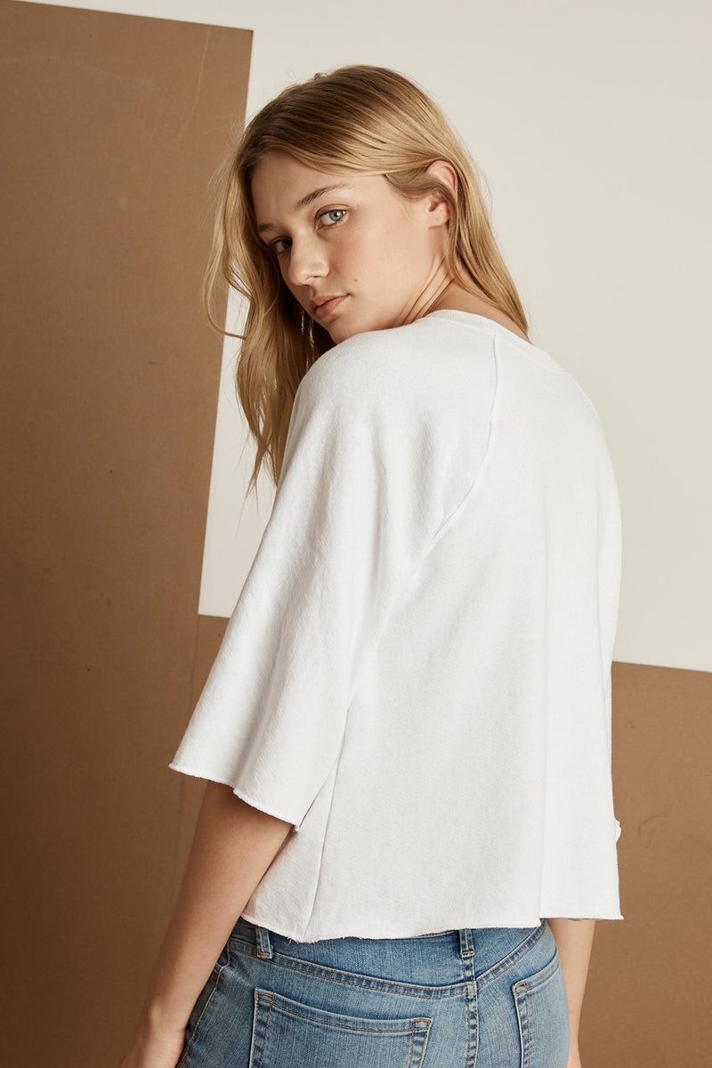 ABRIELLE VINTAGE TERRY 3/4 SLEEVE RAGLAN TOP