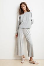 ADALIA HEATHER GREY WIDE LEG LUXE FLEECE PANT