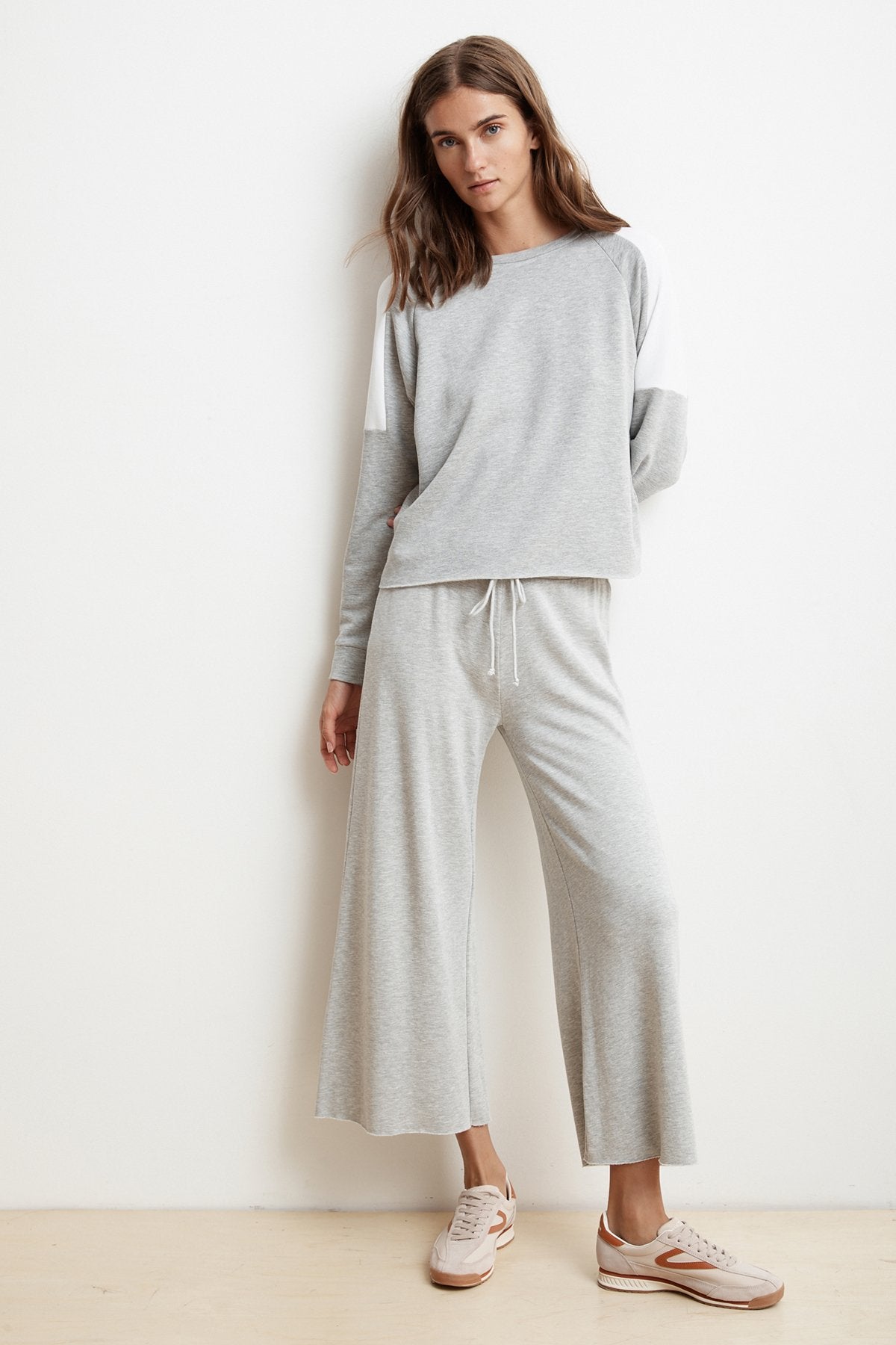 ADALIA HEATHER GREY WIDE LEG LUXE FLEECE PANT