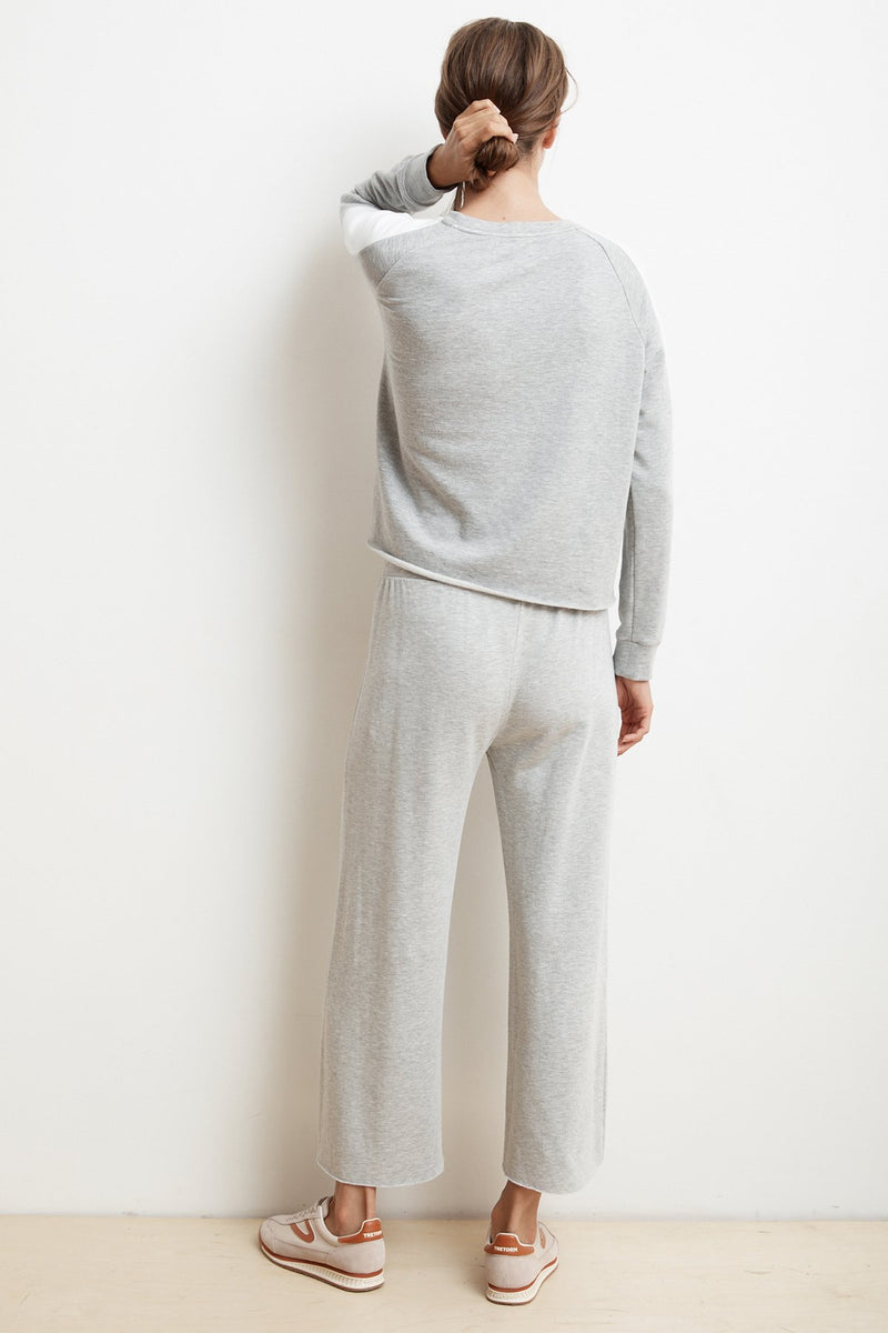 ADALIA HEATHER GREY WIDE LEG LUXE FLEECE PANT BACK VIEW