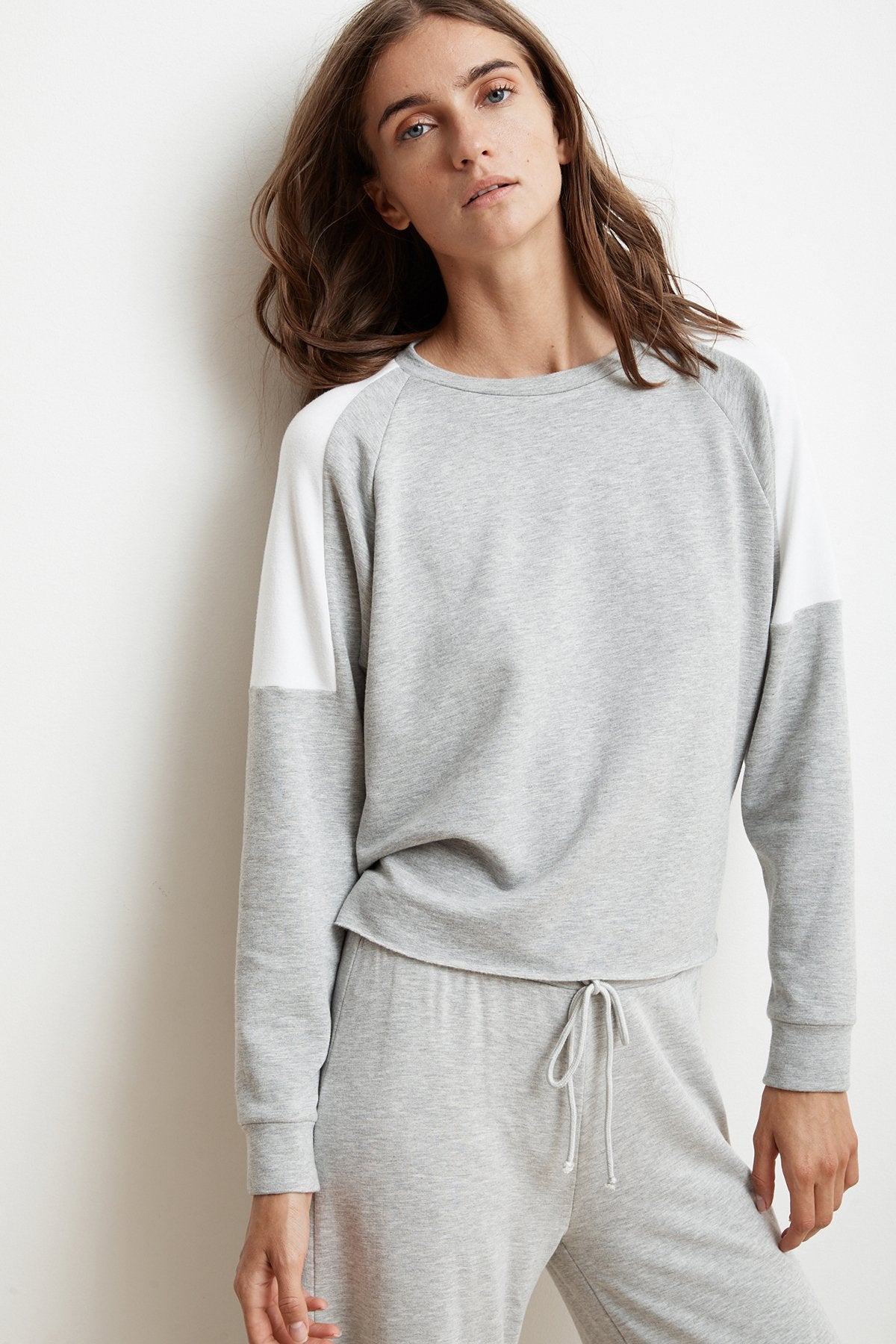 ADALIA HEATHER GREY WIDE LEG LUXE FLEECE PANT DRAWSTRING