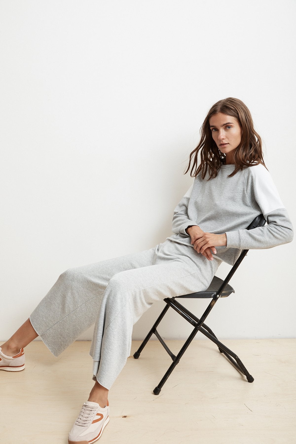 ADALIA HEATHER GREY WIDE LEG LUXE FLEECE PANT