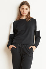 BRYN LUXE FLEECE COLORBLOCK PULLOVER IN BLACK