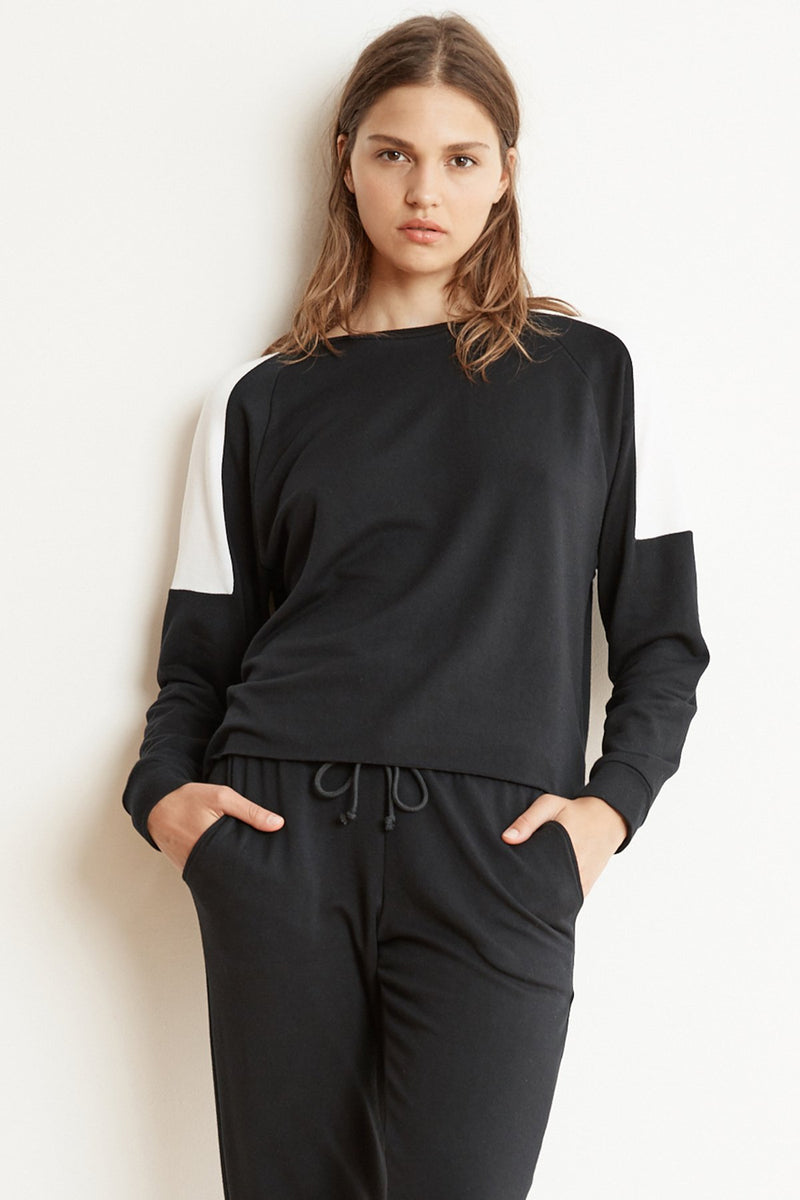 BRYN LUXE FLEECE COLORBLOCK PULLOVER IN BLACK