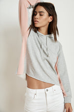 KARTER HEATHER GREY LUXE FLEECE CROPPED HOODIE DETAIL