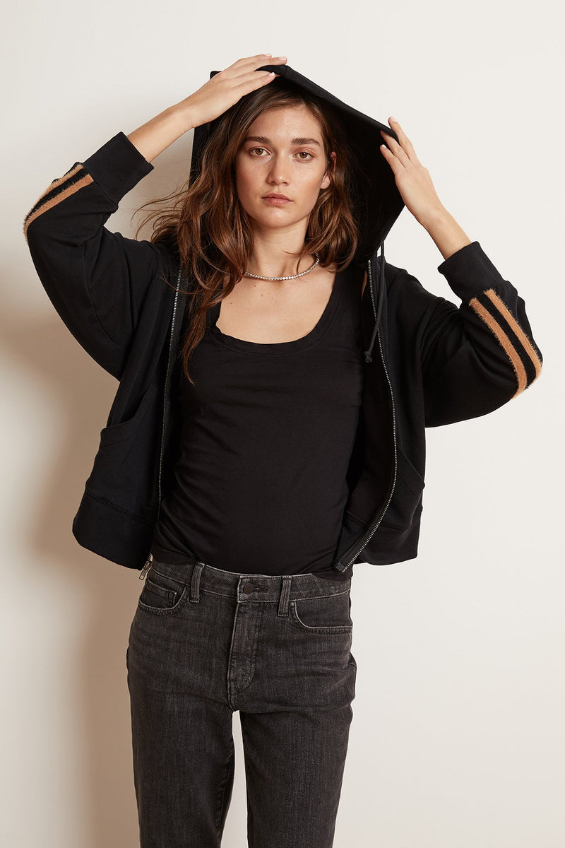 REMY LUXE FLEECE FEATHERED STRIPE HOODIE