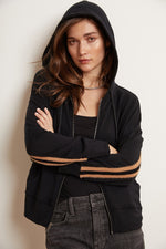 REMY LUXE FLEECE FEATHERED STRIPE HOODIE
