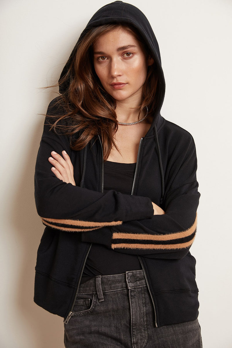 REMY LUXE FLEECE FEATHERED STRIPE HOODIE