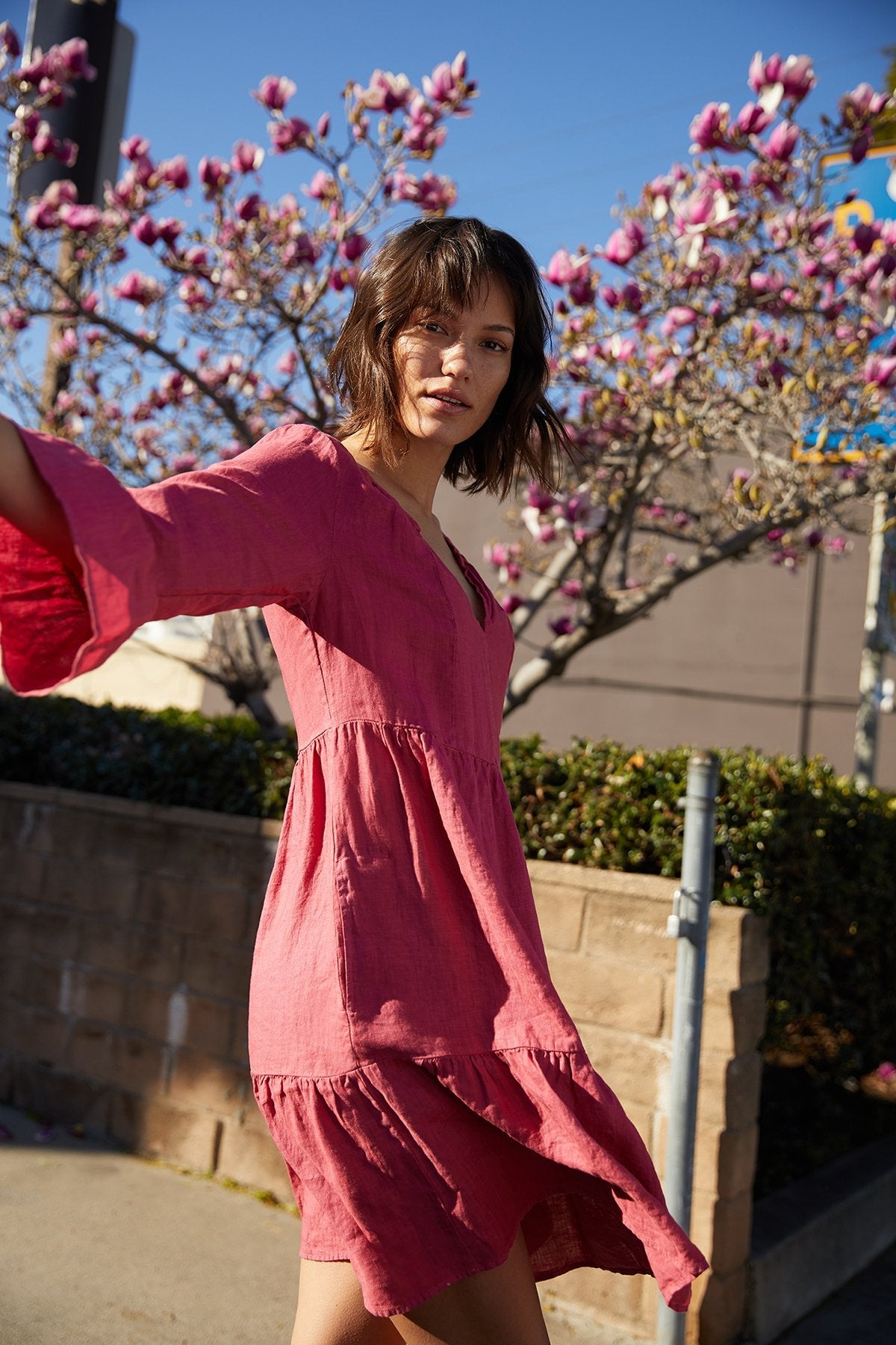 AURORA WOVEN LINEN TIERED DRESS