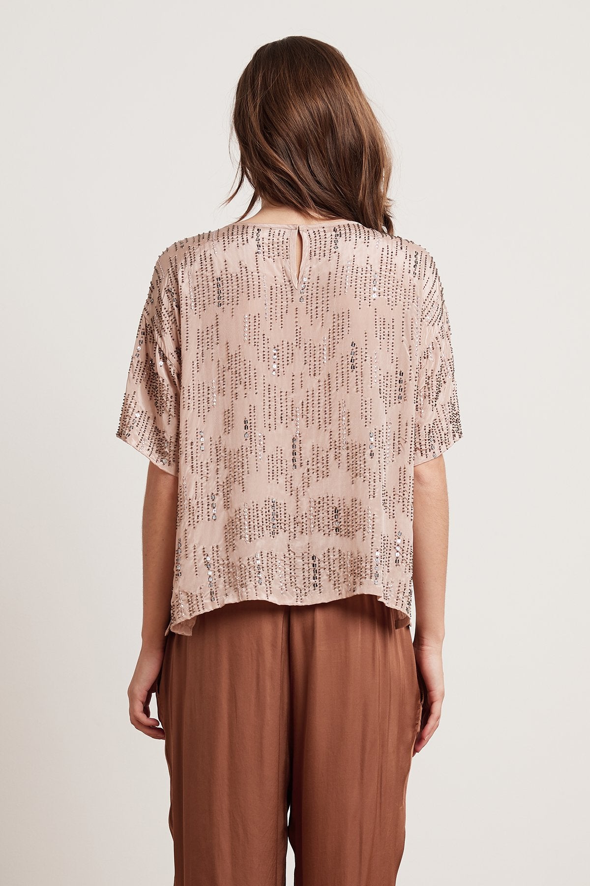 JONELLE BEADED VISCOSE SHORT SLEEVE TOP