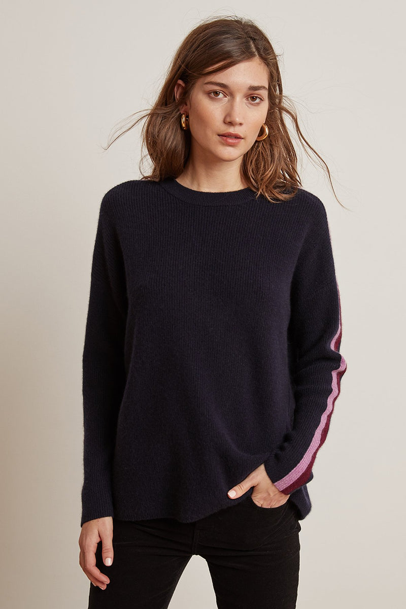 ELIANA STRIPE CASHMERE CREW NECK SWEATER