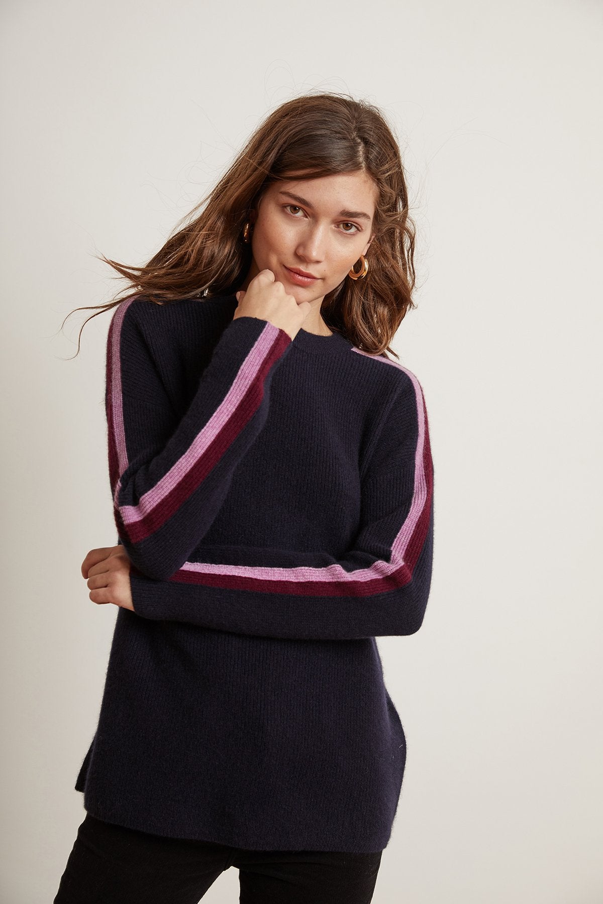 ELIANA STRIPE CASHMERE CREW NECK SWEATER