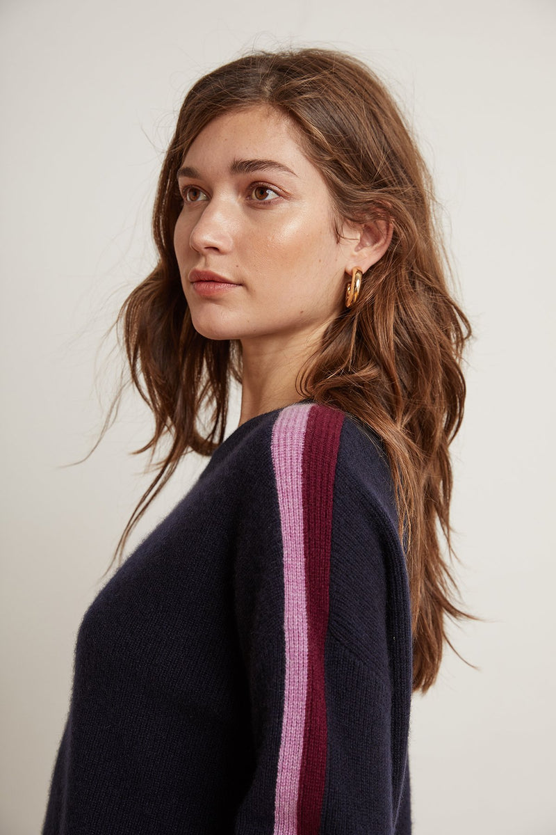 ELIANA STRIPE CASHMERE CREW NECK SWEATER