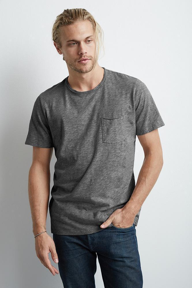 CHAD CHARCOAL RAW EDGE COTTON SLUB POCKET TEE