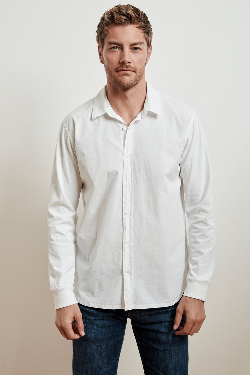 ARLIE CONTRAST COTTON JERSEY BUTTON-UP SHIRT