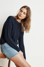 ARELY COTTON CABLE KNIT SWEATER