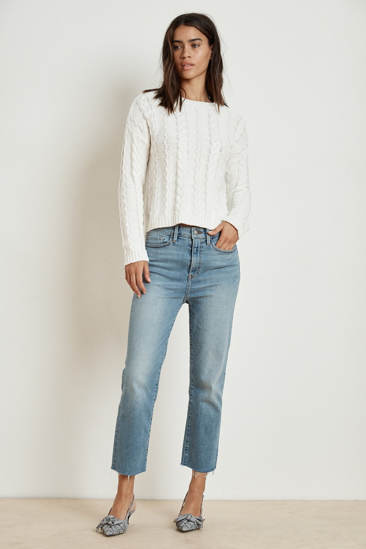 ARELY COTTON CABLE KNIT SWEATER