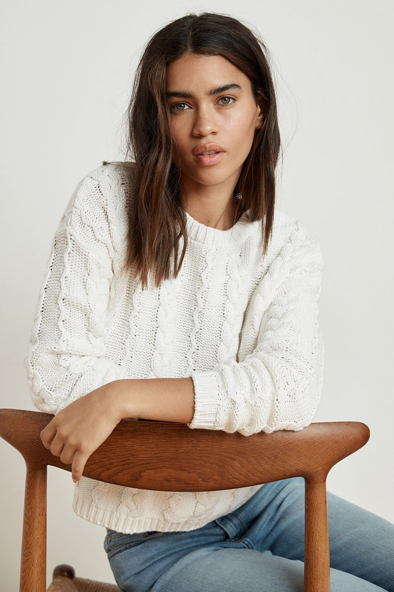 ARELY COTTON CABLE KNIT SWEATER