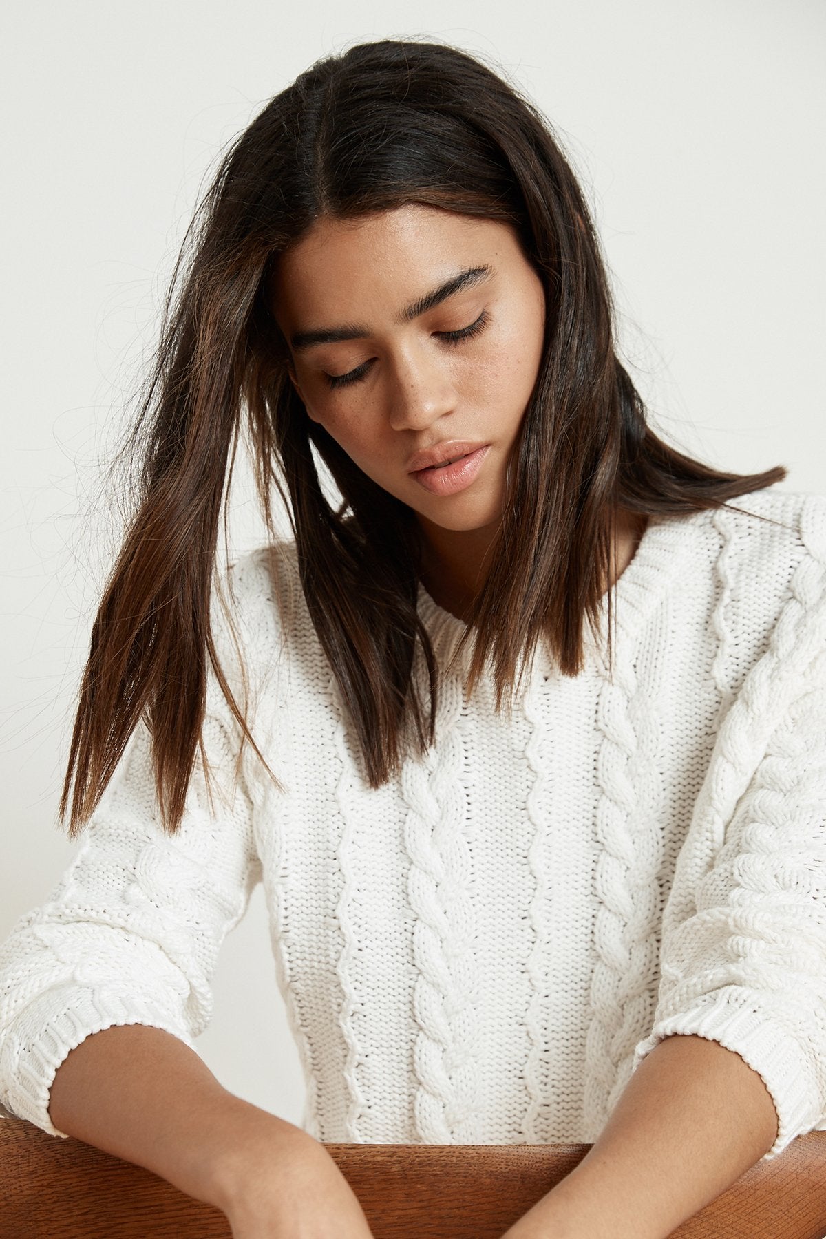ARELY COTTON CABLE KNIT SWEATER