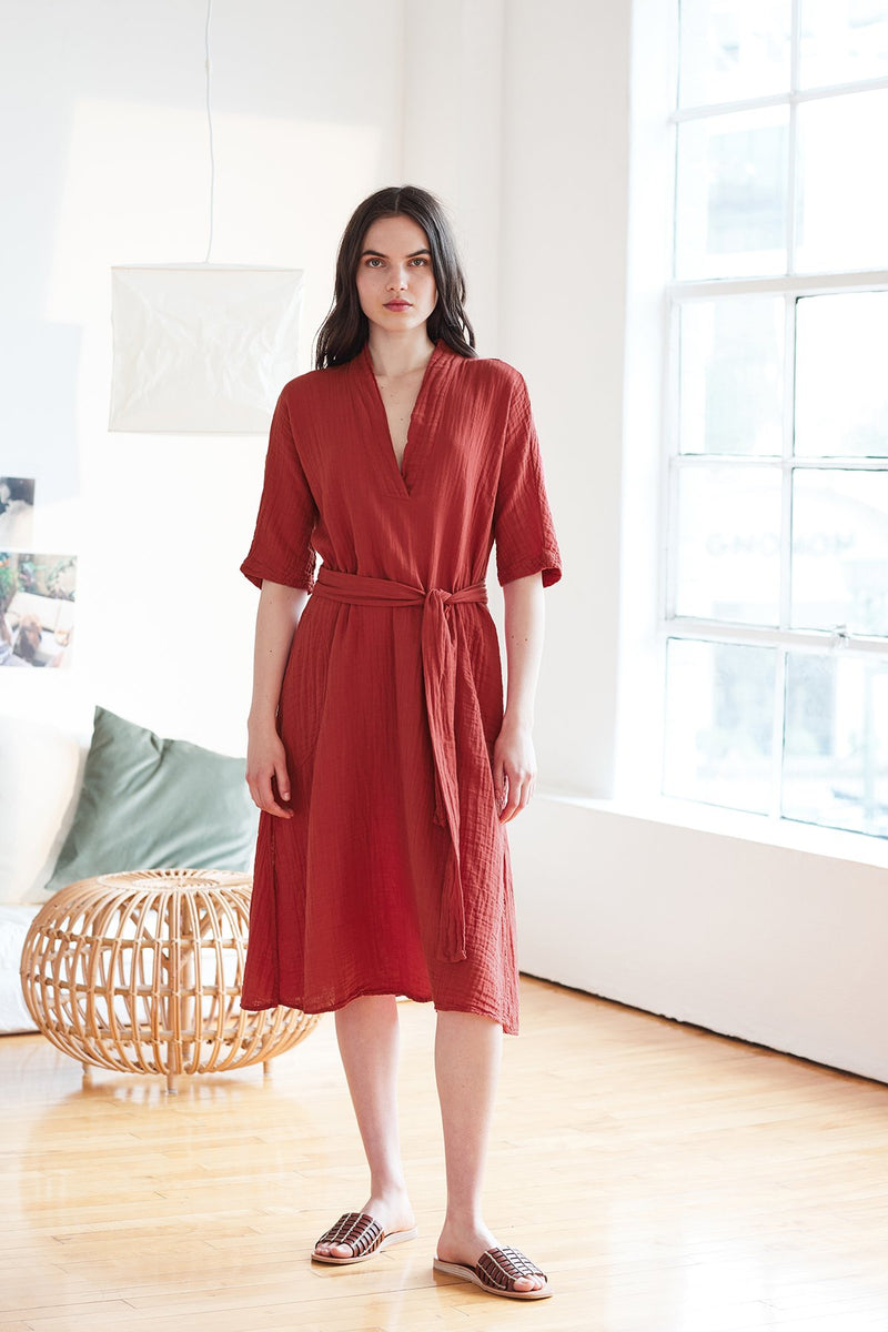 KERRY COTTON GAUZE V-NECK DRESS