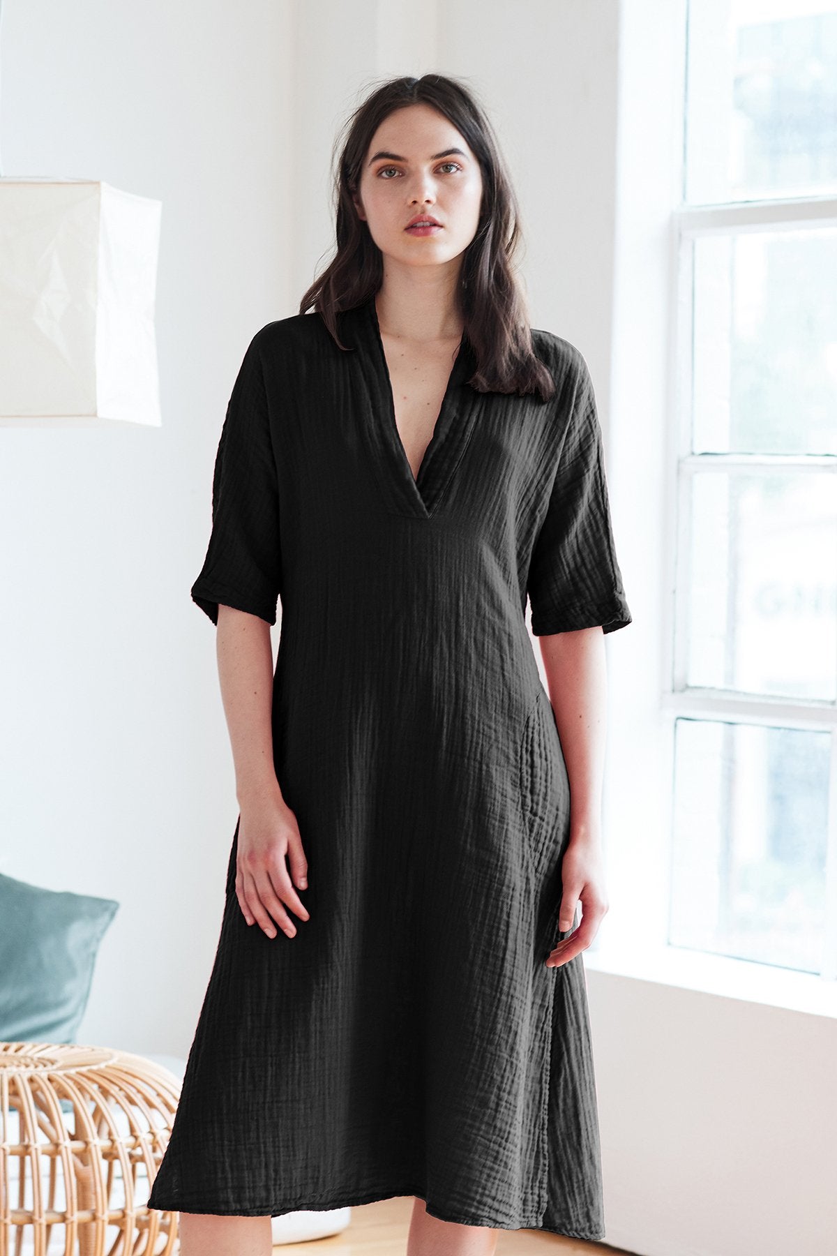 KERRY COTTON GAUZE V-NECK DRESS