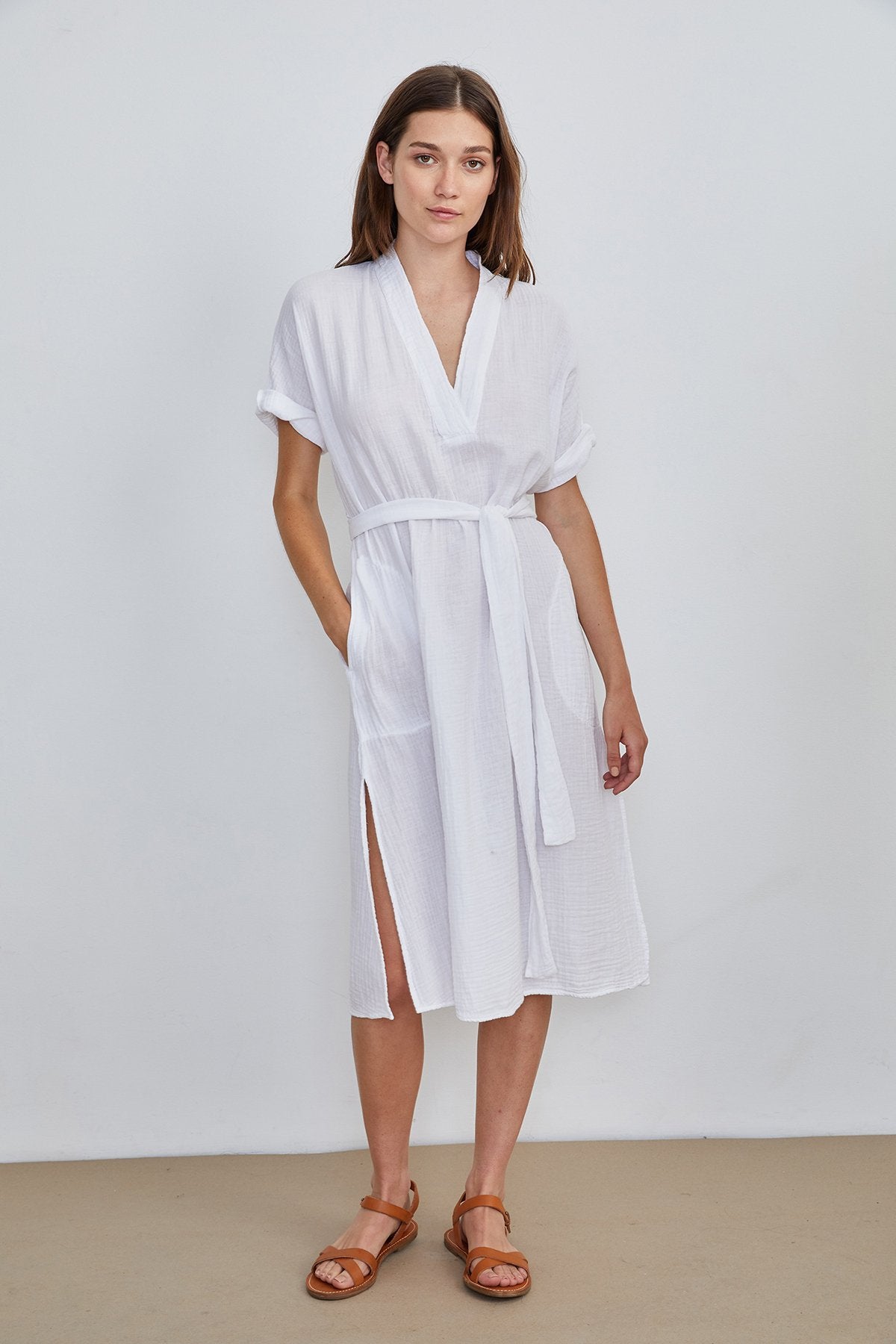 KERRY COTTON GAUZE V-NECK DRESS