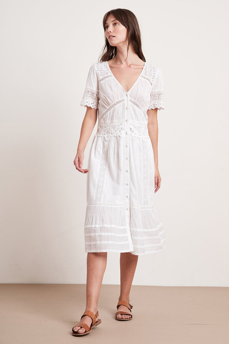 SURI COTTON LACE BUTTON-UP DRESS