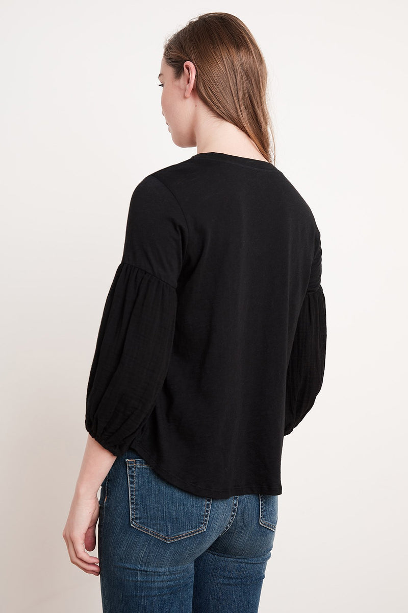 ALEXIA COTTON CONTRAST PUFF SLEEVE TEE