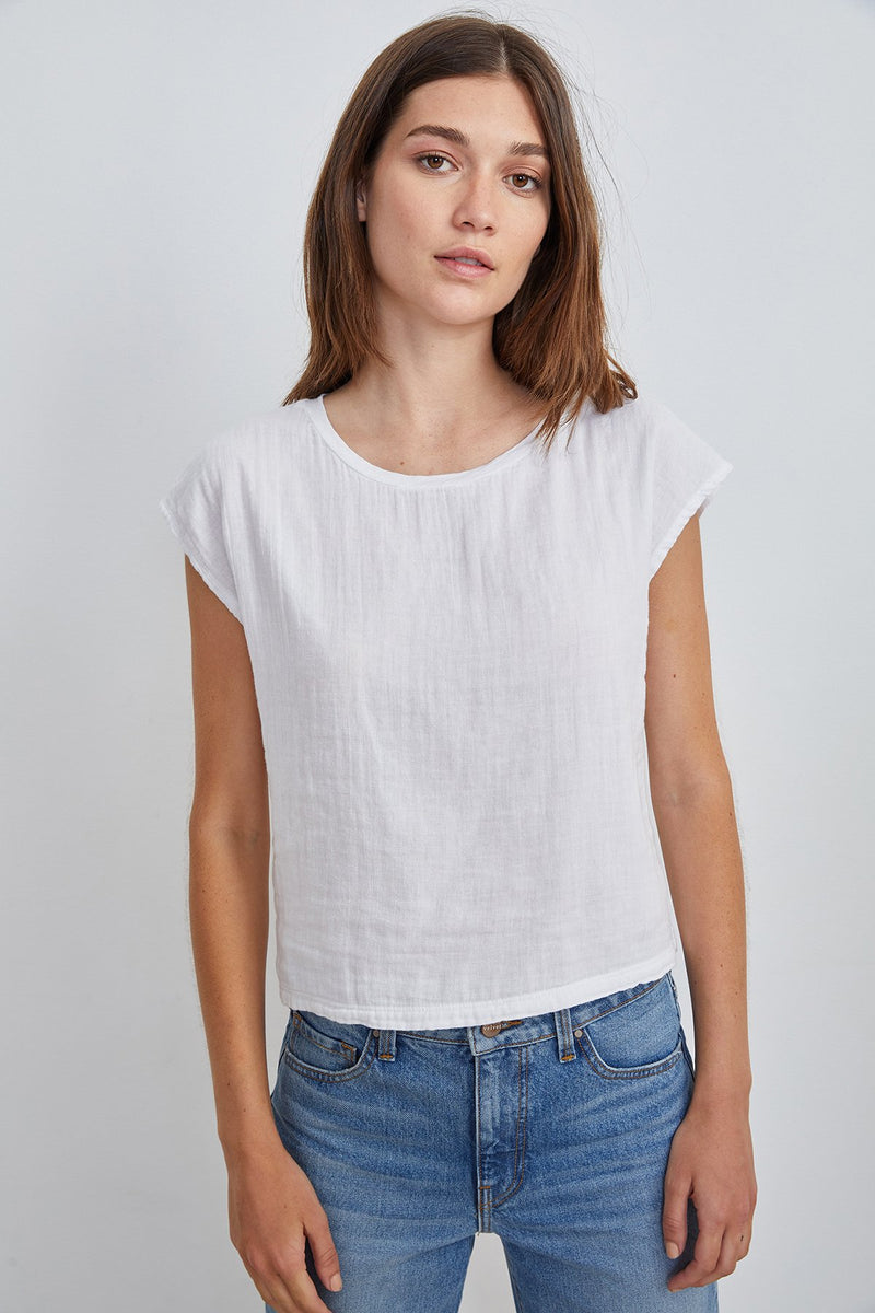 DANIELLA COTTON SLUB MIX CAP SLEEVE TEE