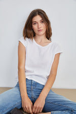 DANIELLA COTTON SLUB MIX CAP SLEEVE TEE