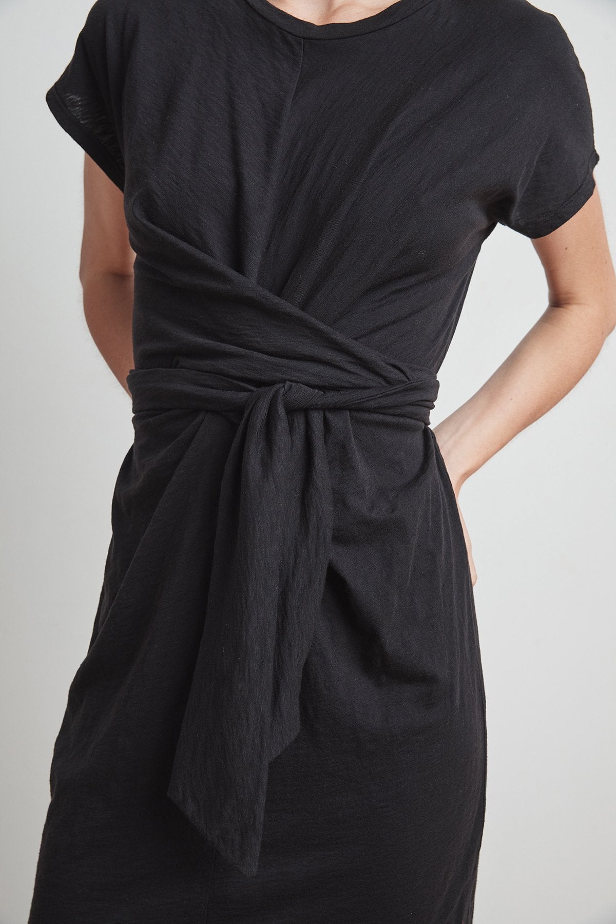 ELSIE COTTON SLUB WRAP TIE DRESS