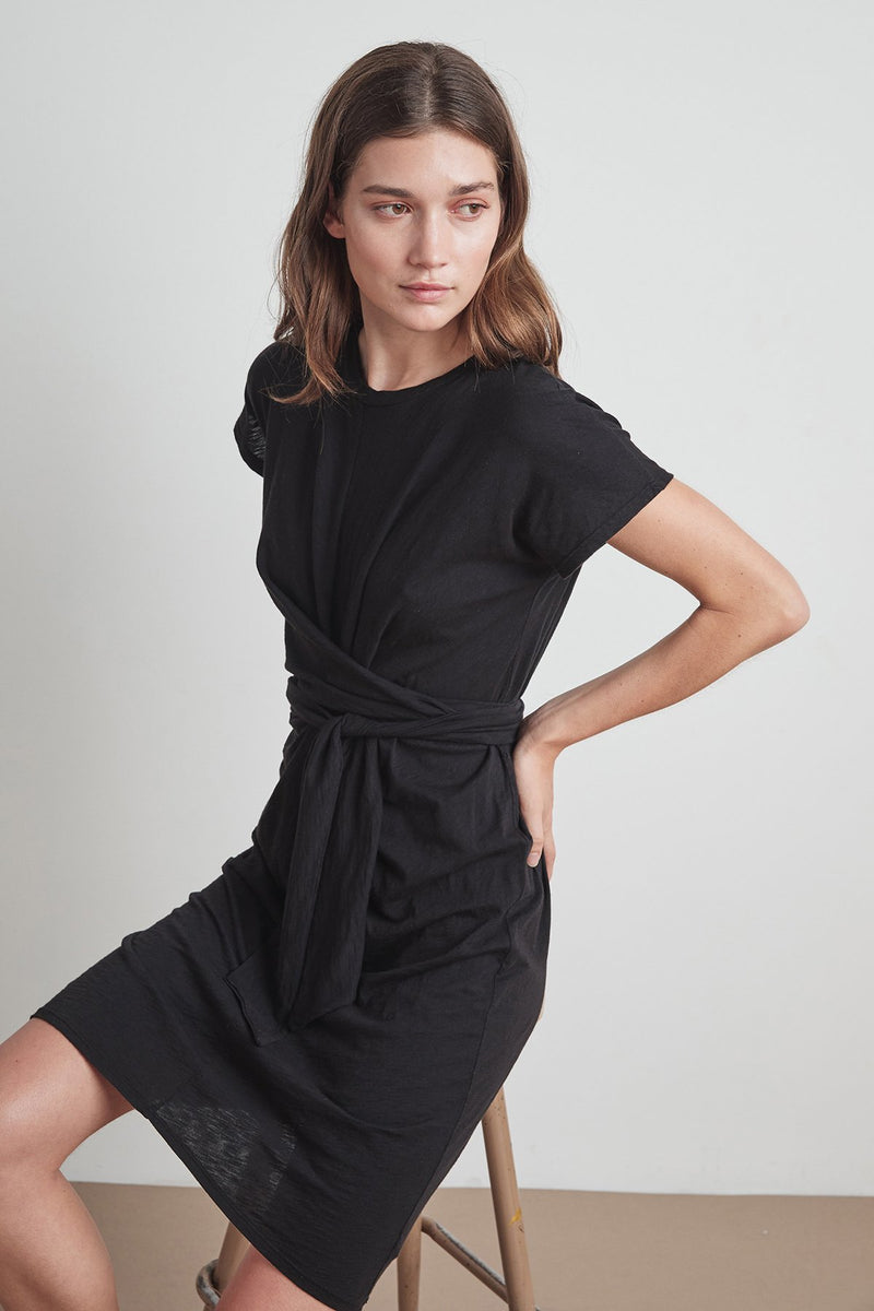 ELSIE COTTON SLUB WRAP TIE DRESS