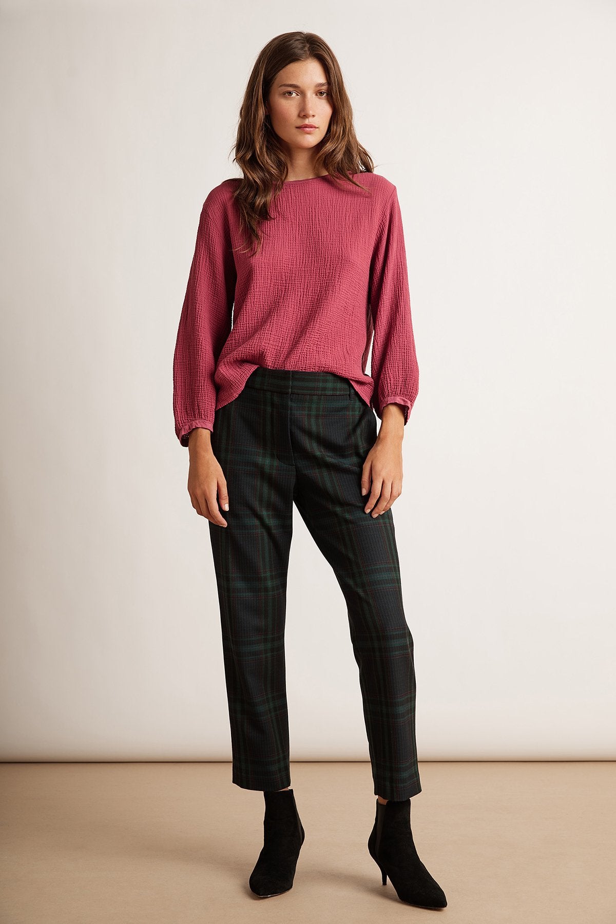 JACKIE STRETCH PLAID STRAIGHT LEG PANT