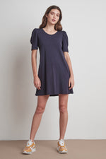 IRA COTTON SLUB PUFF SLEEVE DRESS