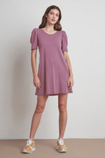 IRA COTTON SLUB PUFF SLEEVE DRESS