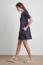 IRA COTTON SLUB PUFF SLEEVE DRESS