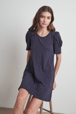 IRA COTTON SLUB PUFF SLEEVE DRESS