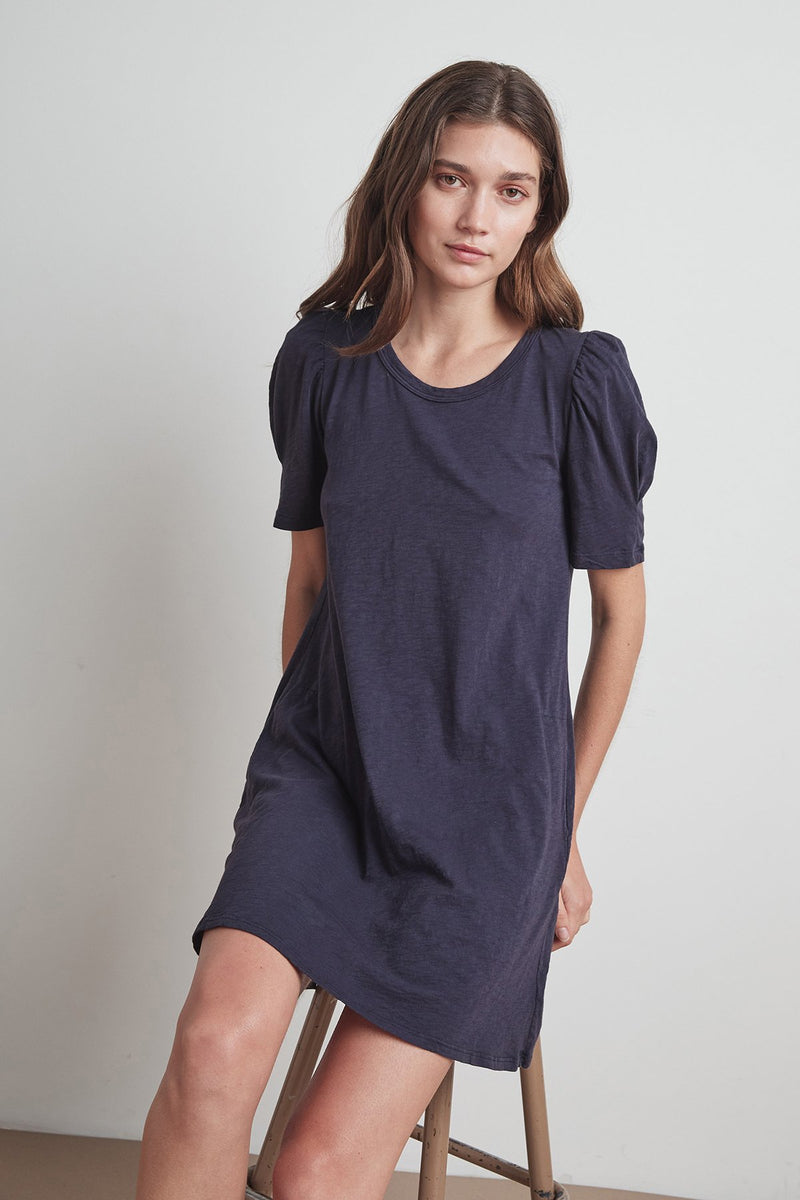 IRA COTTON SLUB PUFF SLEEVE DRESS