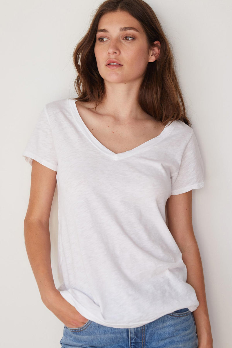 LILITH COTTON SLUB V-NECK TEE