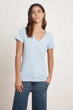 LILITH COTTON SLUB V-NECK TEE