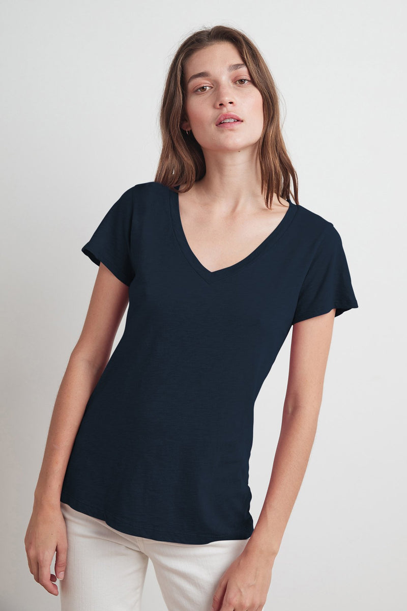 LILITH COTTON SLUB V-NECK TEE