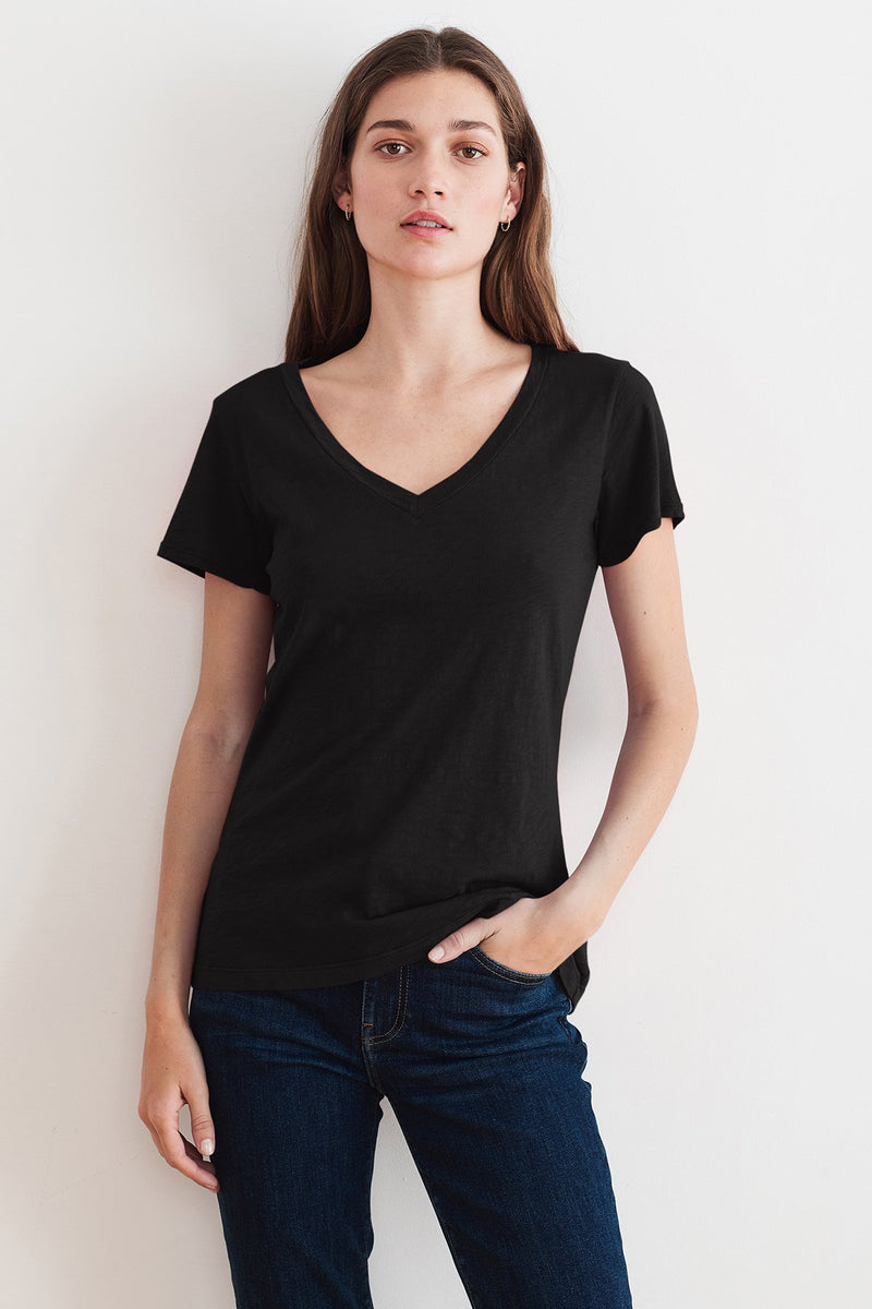 LILITH COTTON SLUB V-NECK TEE