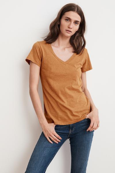 LILITH COTTON SLUB V-NECK TEE
