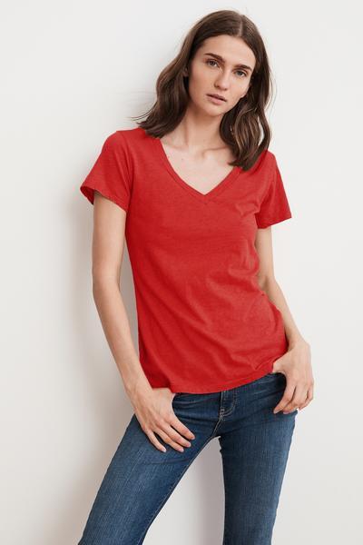 LILITH COTTON SLUB V-NECK TEE