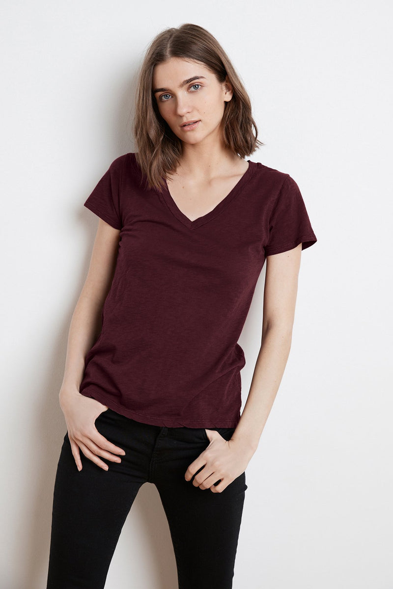 LILITH COTTON SLUB V-NECK TEE