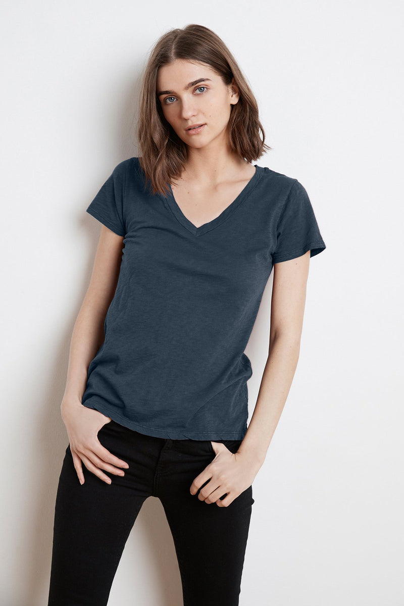 LILITH COTTON SLUB V-NECK TEE