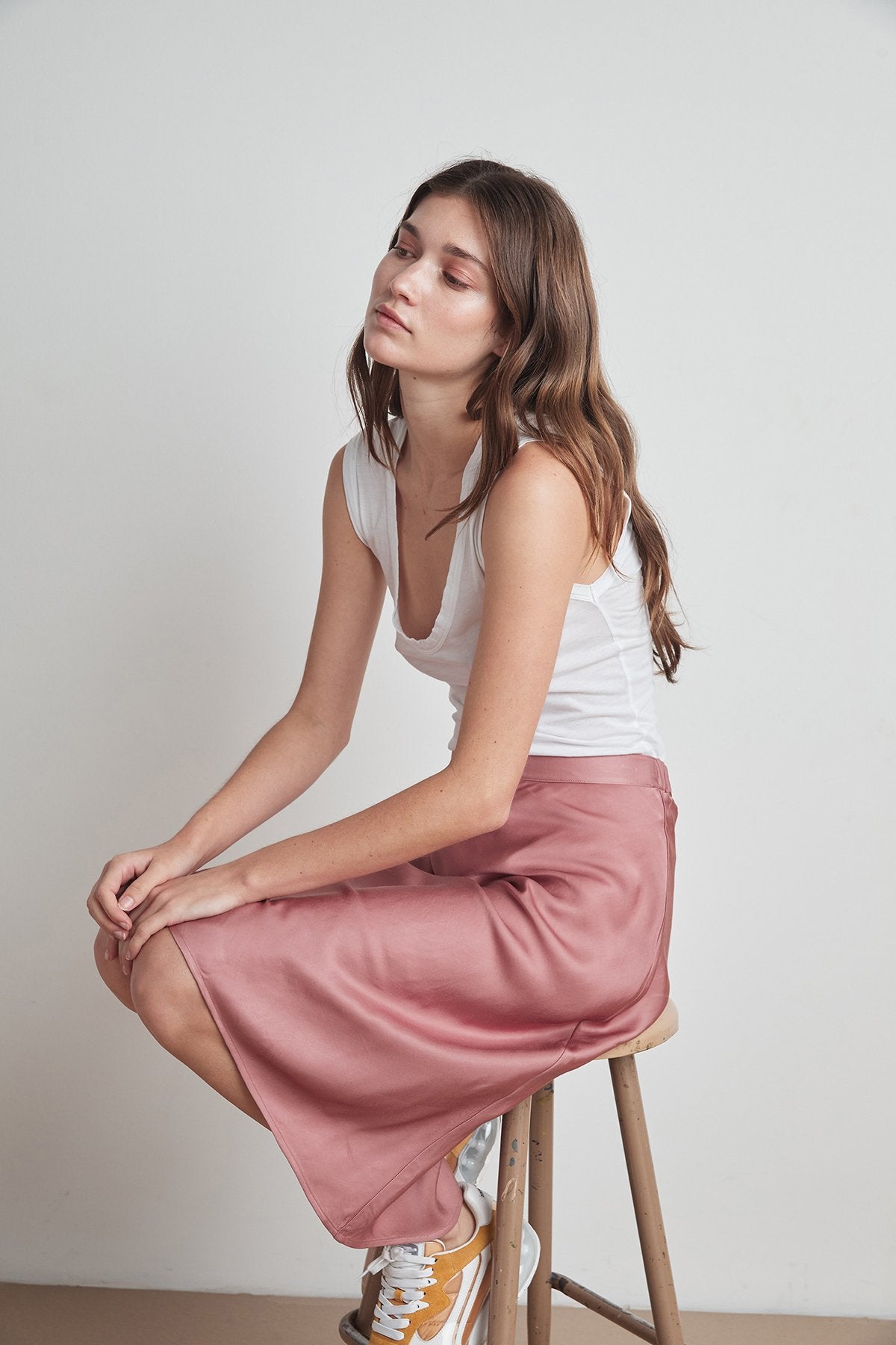 CALISSA SATIN VISCOSE MIDI SKIRT