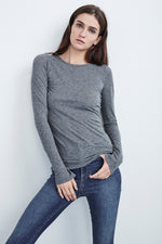 ZOFINA CHARCOAL GAUZY WHISPER FITTED CREW NECK TEE